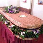 Funeral Flowers - Wicker casket side floral decorations and posy spray