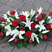 Funeral Flowers - Casket Spray in Red Rose and White Lily