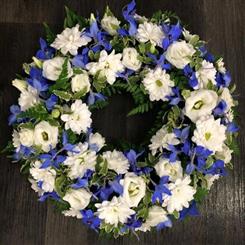 Funeral Flowers - Lovely Blue and White Wreath