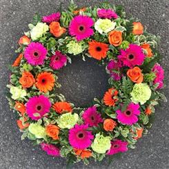 Funeral Flowers - Stunning Pink and Orange Wreath