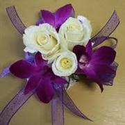 White and Purple Wrist Corsage