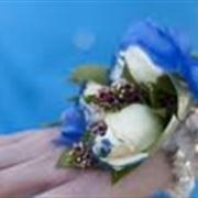 White and Blue Wrist Corsage
