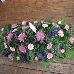 Funeral Flowers - Casket Spray in Blue and Pink