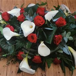 Funeral Flowers - Red Rose and Cala Lily Casket Spray