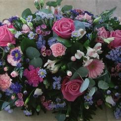 Funeral Flowers - Pink and Purple Casket Spray