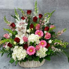 Ginger Lily Flowers - Luxury Pink, Red and White Basket