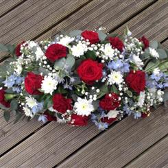 Funeral Flowers - Gentle Red and White Spray Double Ended
