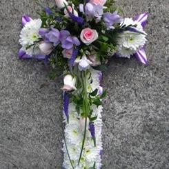 Funeral Flowers - Beautiful Lilac and White Cross