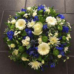 Funeral Flowers Green, White and Blue Posy